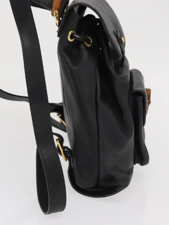 GUCCI Bamboo Backpack Leather Black Gold 003 2058 0030 Auth gh1708 main image 12